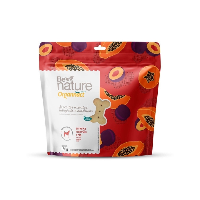 Biscoito P/ Cães Be Nature Organnact Ameixa Mamão Chia 150g