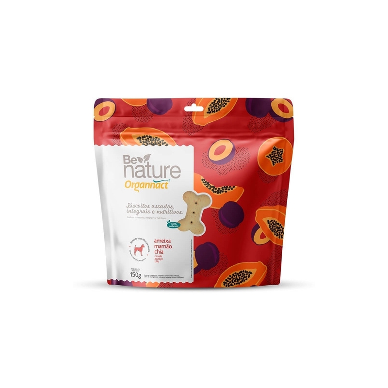 Biscoito P/ Cães Be Nature Organnact Ameixa Mamão Chia 150g